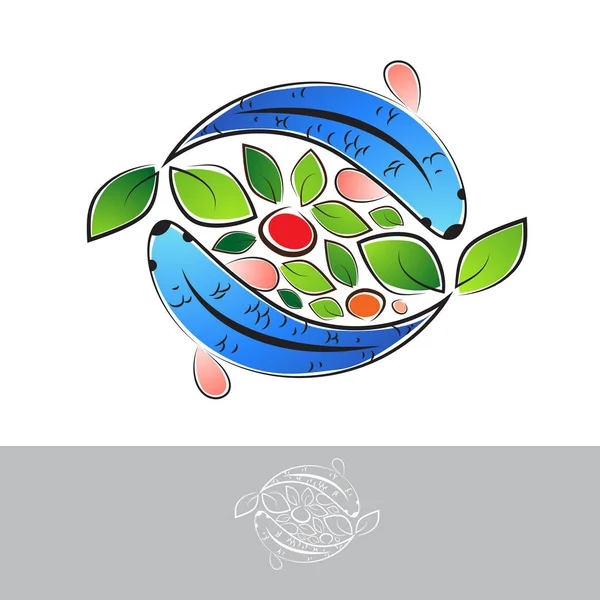 Logotipo Aquaponic Com Peixes Vegetais — Vetor de Stock