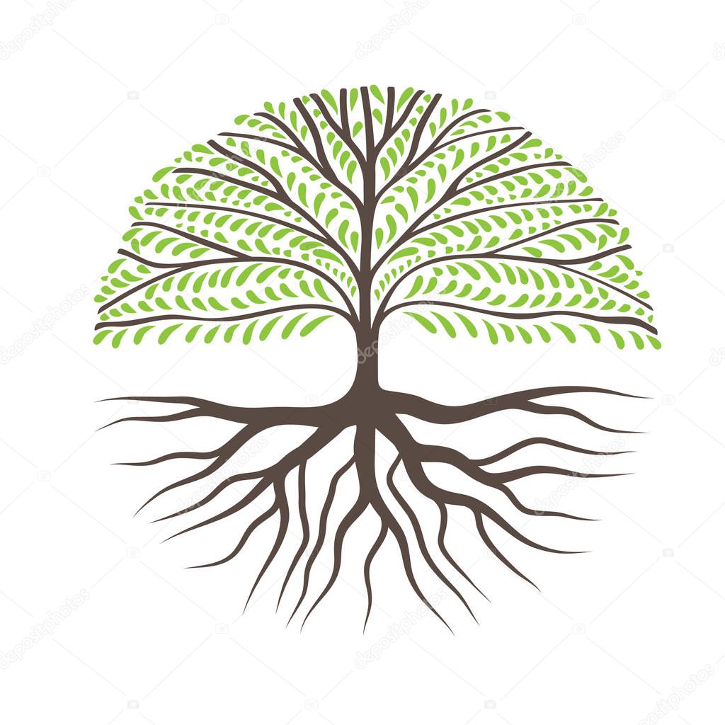 Round Tree With Roots, Can Use as Logo for Your Company