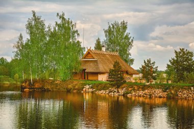 Letonya 'nın Daugava Nehri' nin ortasındaki Birch 'lerin arasında küçük bir ada.