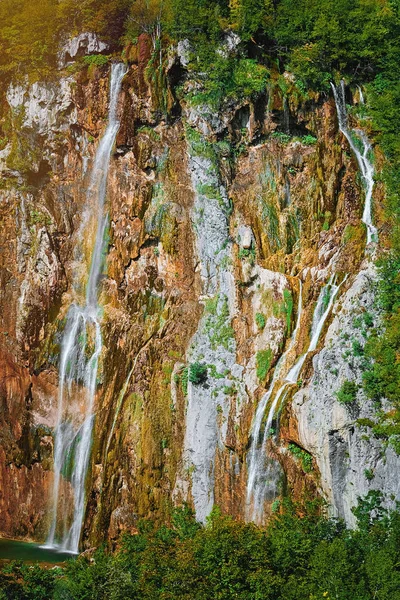 Cascades Dans Parc National Des Lacs Plitvice Croatie — Photo