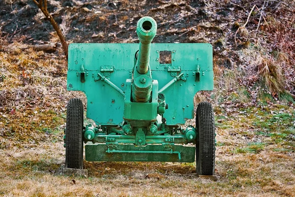 Una Vecchia Pistola Artiglieria Sul Campo — Foto Stock