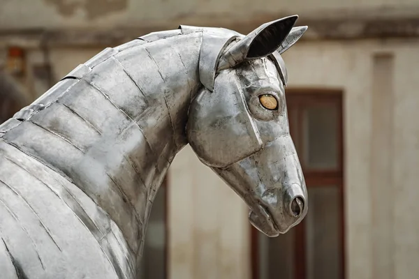 Jekabpils Lettland Juni 2020 Fragment Der Skulptur Pferd Mit Kutsche — Stockfoto
