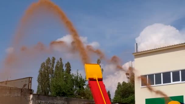 Pijp van werkende graan schonere thrower loader machine — Stockvideo