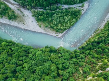 Ormanda akan dağ nehrinin üzerinde