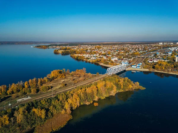 Aerial view of railway bridge over Voronezh river — Stock Photo, Image