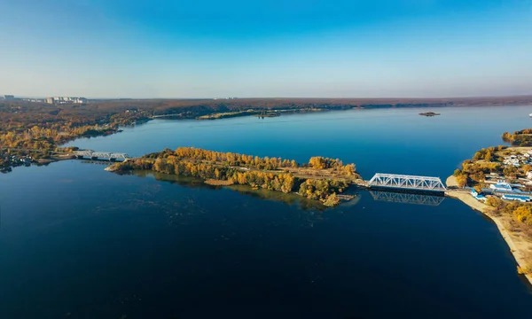 Aerial view of railway bridge over Voronezh river — Stock Photo, Image