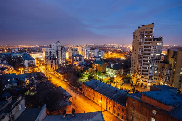 Vista aérea de la noche Voronezh centro. Paisaje urbano de Voronezh en bl —  Fotos de Stock