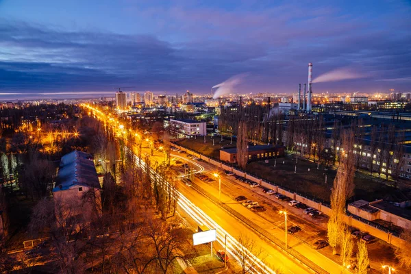 Aerial view to night Voronezh in late fall, view to Voronezh Mec — Stock Photo, Image