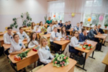 Bulanık odak. Öğrenciler wi ile sınıf odası soyut arka plan