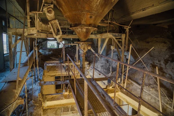 Inside the elevator of an abandoned lime plant