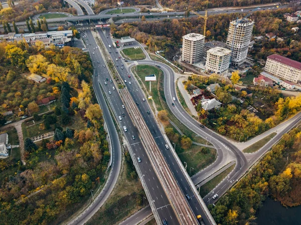 Stor transport korsning i Voronezh, utsikt från luften — Stockfoto