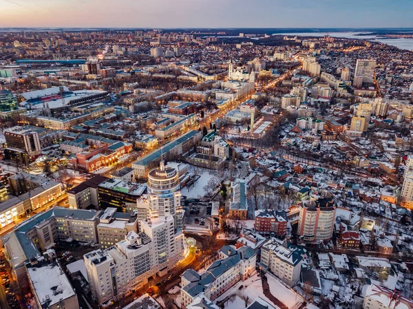 Boa noite inverno Voronezh centro da cidade. Perspectiva e história da revolução — Fotografia de Stock