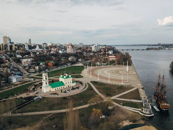 Evening Voronezh, aerial view. Admiralteiskaya square, Assumptio — Stock Photo, Image