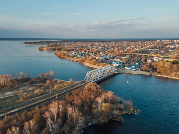 Aerial view of railway bridge over Voronezh river — Stock Photo, Image