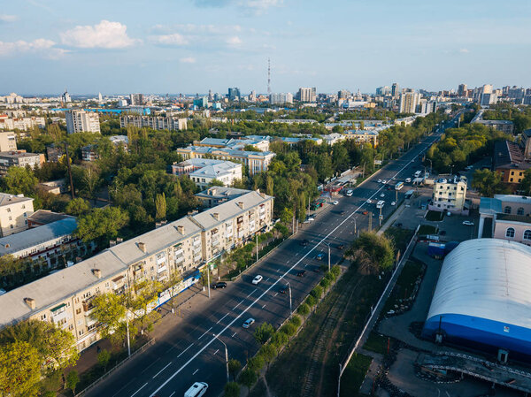 Voronezh city in summer day, aerial view from drone