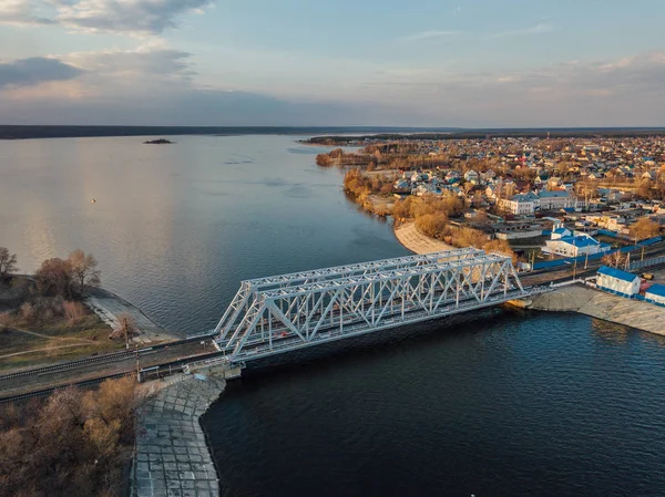 Aerial view of railway bridge over Voronezh river — Stock Photo, Image