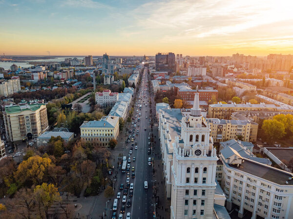 Evening Voronezh. Sunset. South-East Railway Administration Buil