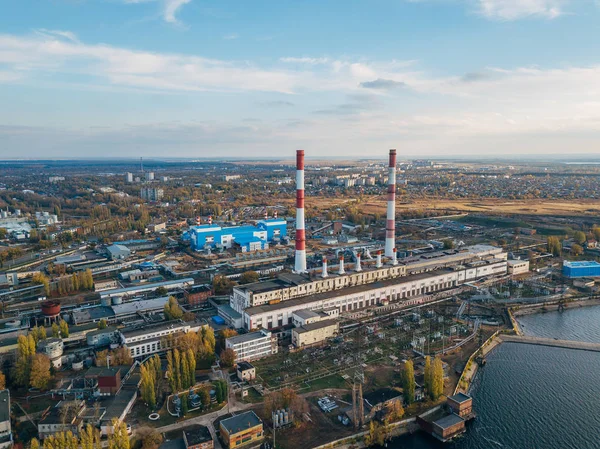 Termik santral. Büyük endüstriyel drone havadan görünümü — Stok fotoğraf
