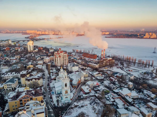 Avond winter Voronezh vanuit drone oogpunt — Stockfoto