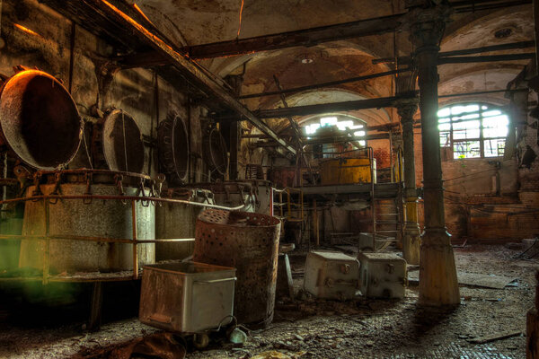 Abandoned butchery in meat processing plant. Slaughterhouse Rose