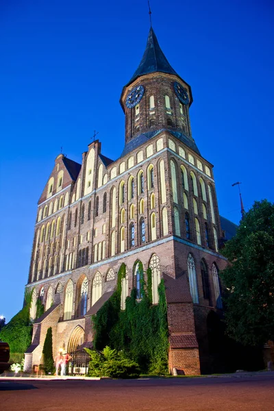 Vista notturna sulla Cattedrale di Kaliningrad sull'isola di Kant — Foto Stock