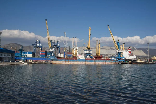 International sea port of Novorossiysk. Port cranes, ships and i