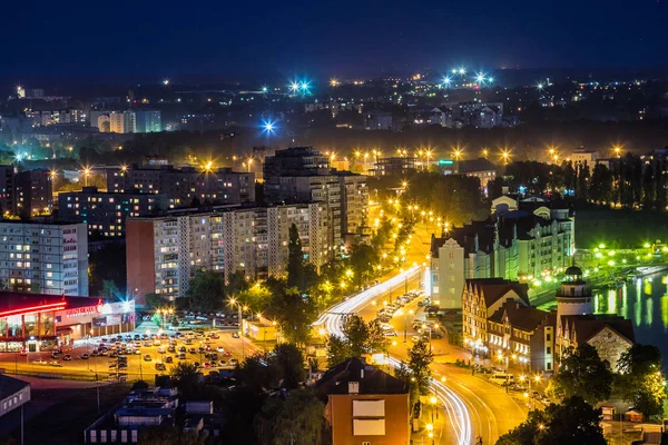 Night cityscape of Kaliningrad downtown. View from rooftop — Stock Photo, Image
