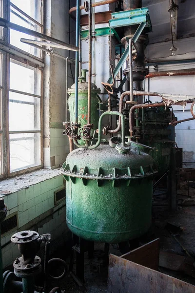 The abandoned chemical pharmacy vitamin plant with the remains o — 스톡 사진