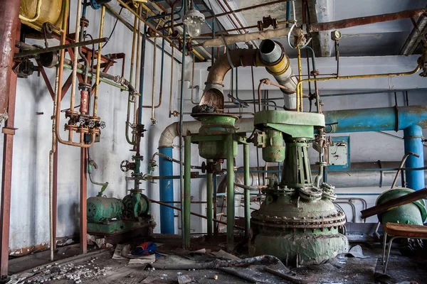 The abandoned chemical pharmacy vitamin plant with the remains o