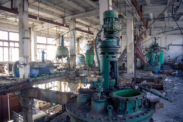 The abandoned chemical pharmacy vitamin plant with the remains o — 스톡 사진