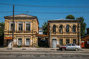 Old historical two-storied merchant houses in Samara