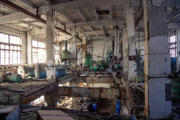 The abandoned chemical pharmacy vitamin plant with the remains o — 스톡 사진