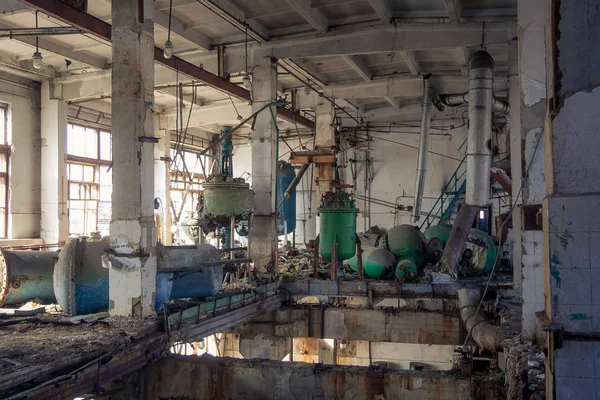 The abandoned chemical pharmacy vitamin plant with the remains o — 스톡 사진