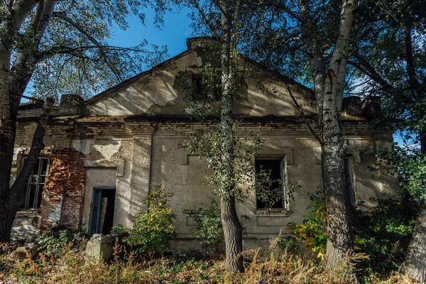 旧废弃的过度生长毁坏的建筑 — 图库照片