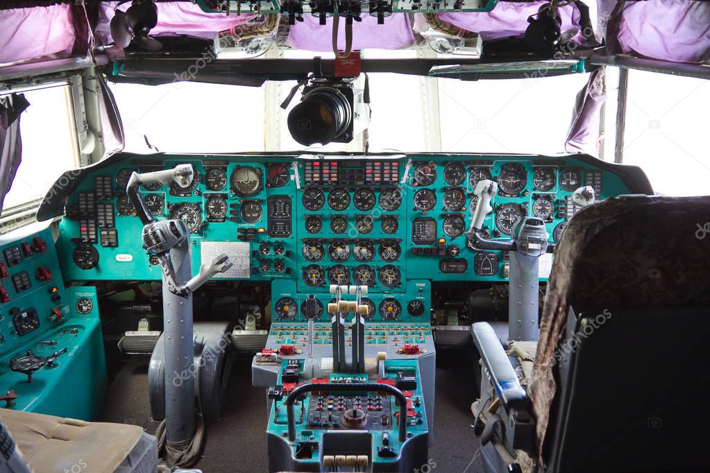 VORONEZH, RUSSIA - AUGUST 28, 2013: Cargo airplane IL-76M cockpi