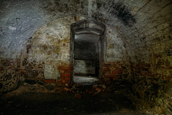 Abandoned empty old dark underground vaulted cellar Royalty Free Stock Images