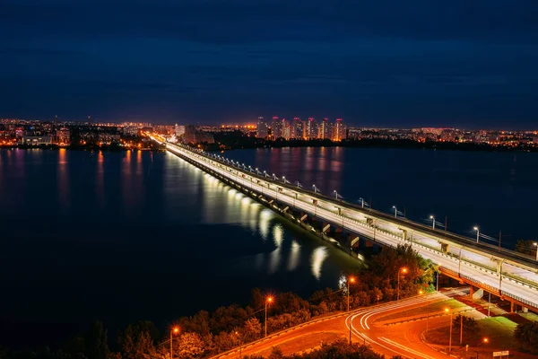 Night Voroněž Severní Most Přes Řeku Voroněž Letecký Pohled — Stock fotografie