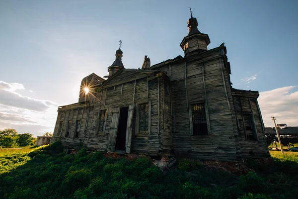 Ancienne Église Russe Abandonnée Bois Ruine Kamenka Région Koursk — Photo