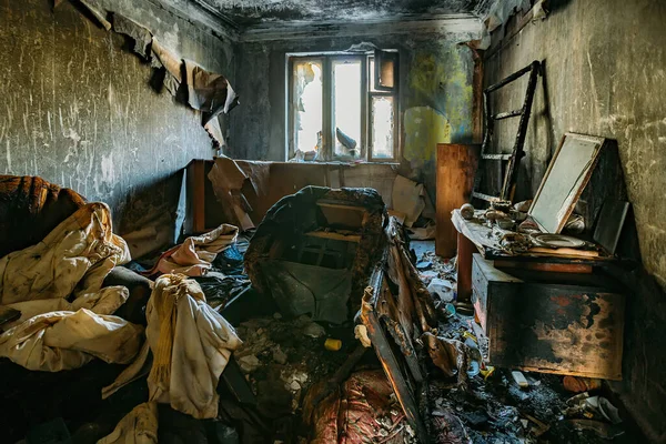 Спалений Старий Інтер Сільського Будинку Наслідки Пожежі — стокове фото