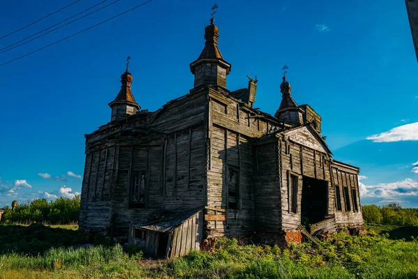 Gamla Övergivna Trä Förstörda Ryska Kyrkan Kamenka Kursk Regionen — Stockfoto