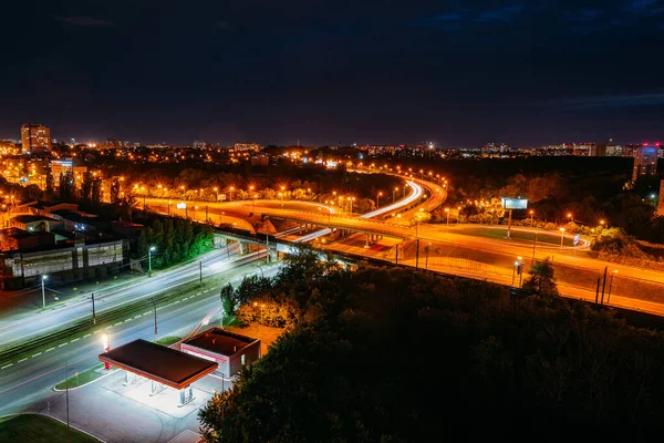 Natt Voronezh Stadsbilden Transport Junction Utsikt Från Luften — Stockfoto