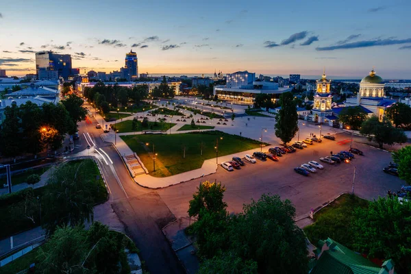 Evening Voronezh Skyline Vista Aérea Plaza Soviética —  Fotos de Stock