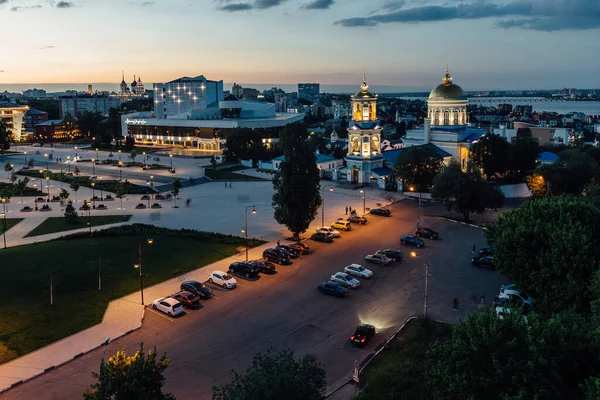 夜晚的沃罗涅日天际线 苏联广场的空中景观 — 图库照片