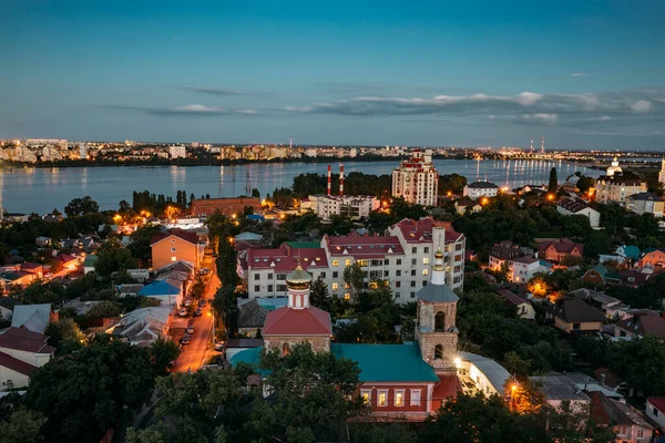 Nattsommar Voronezh Skyline Flygfoto Från Taket — Stockfoto