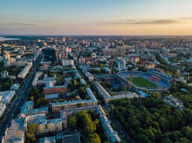Akşam Voronezh silueti, İHA 'dan hava manzarası.