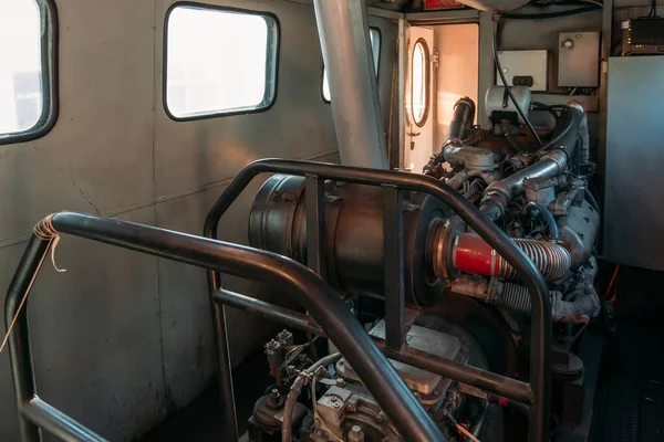 Diesel engine inside the train locomotive.