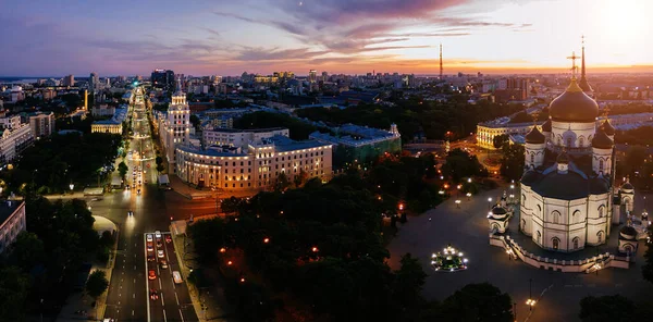 Noite Verão Voronezh Paisagem Urbana Catedral Anunciação Torre Gestão Ferrovia — Fotografia de Stock