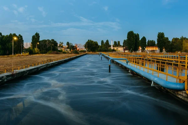 Station Moderne Traitement Des Eaux Usées Réservoirs Aération Purification Biologique — Photo