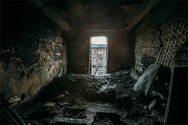 Gebranntes Altes Bauernhaus Inneren Folgen Von Bränden — Stockfoto
