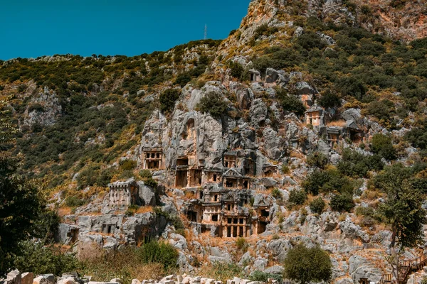 Gamla Lyciska Stengravsruiner Demre Tidigare Myra Antalya Turkiet — Stockfoto